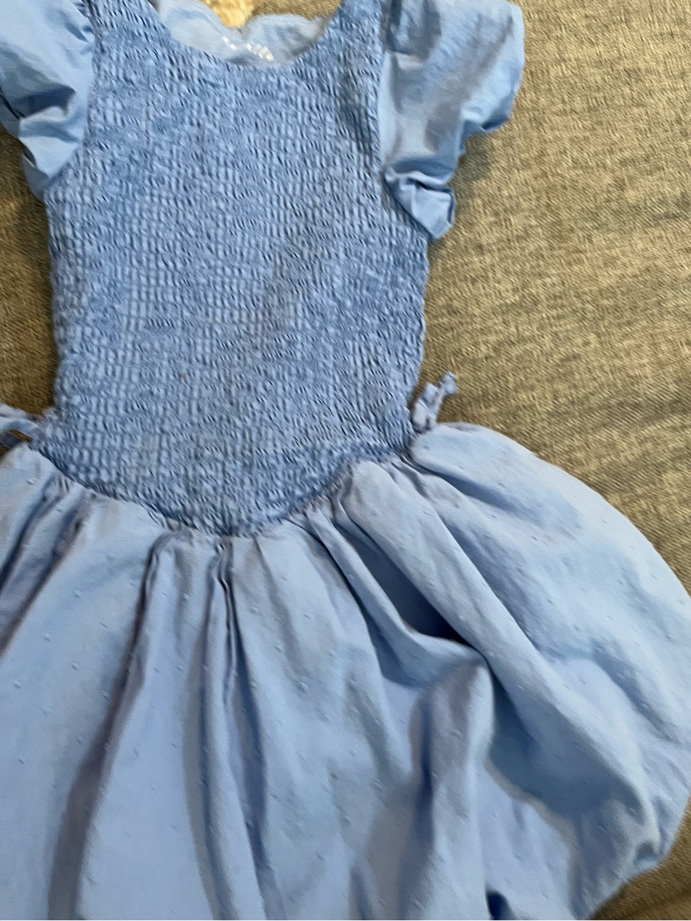 Owillo Blue Puff Sleeves and Skirt Girls' Dress with Shirred Bodice Size XS 4-5